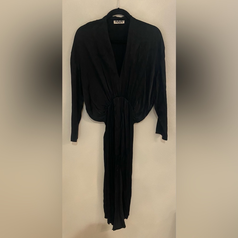AVAVAV Firenze Black Draped Deep-V Ruched Dress XS/S